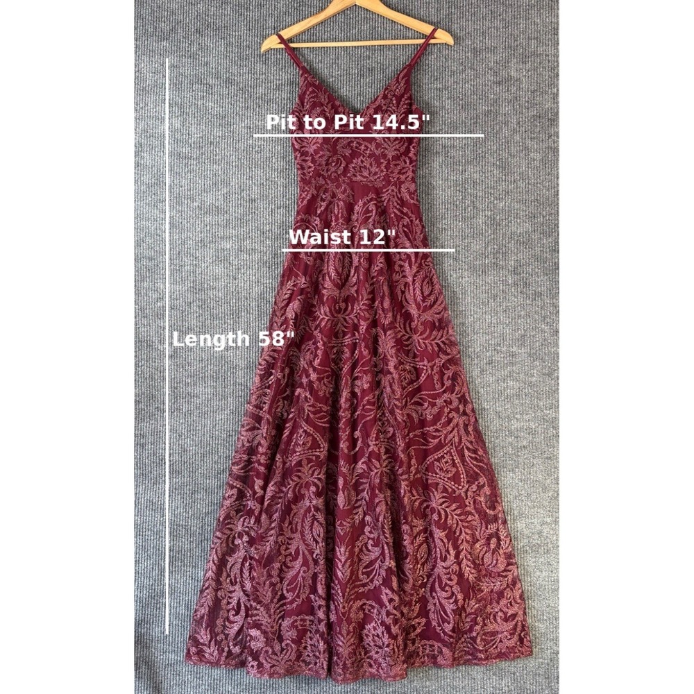 Y2K Burgundy Glitter Mesh Overlay Maxi Prom Dress Dark Feminine Glam‎ Formal 0 - Picture 11 of 11